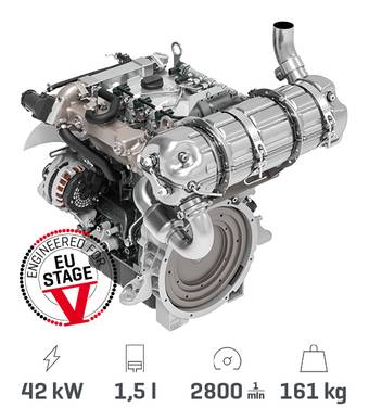Dreizylinder Hatz 3H50TICD – Blick auf den Dieselpartikelfilter (DPF) auf der Schwungradseite